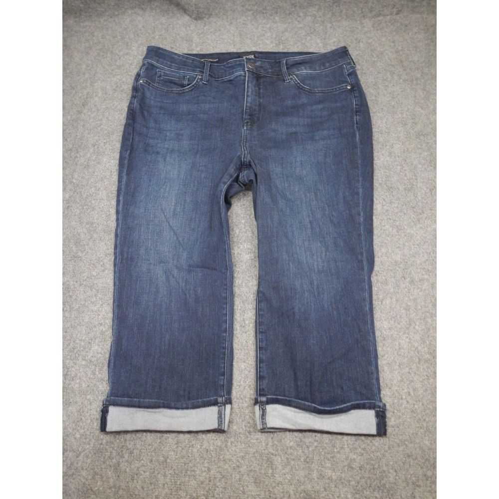 NYDJ Marilyn Straight Crop Jeans Womens 16 Dark Blue Wash Cool Embrace Cuffed